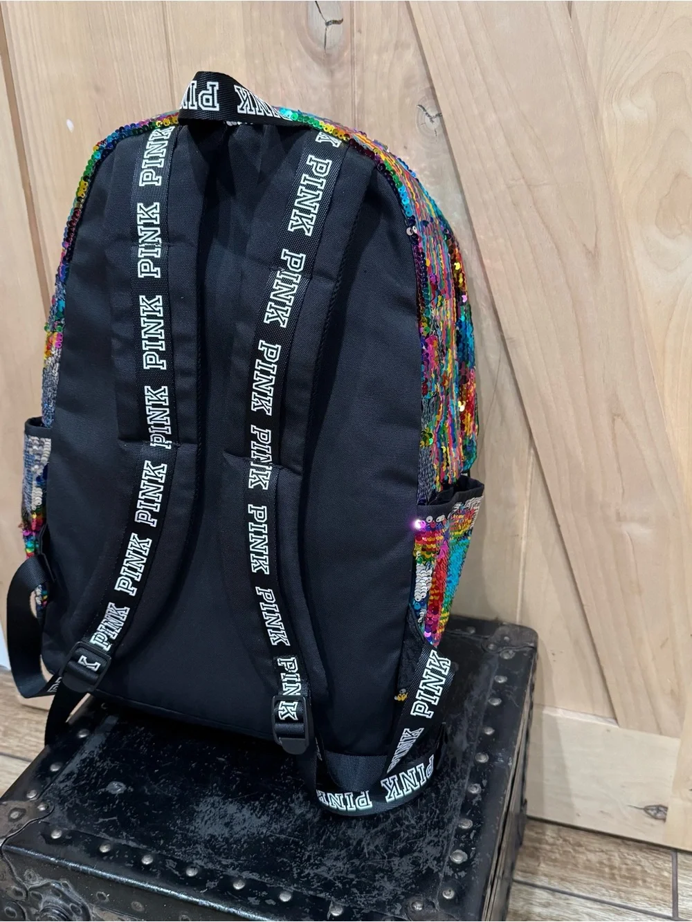 Victoria’s Secret PINK Rainbow Multi Sparkle Sequin Backpack Schoolbag Bag